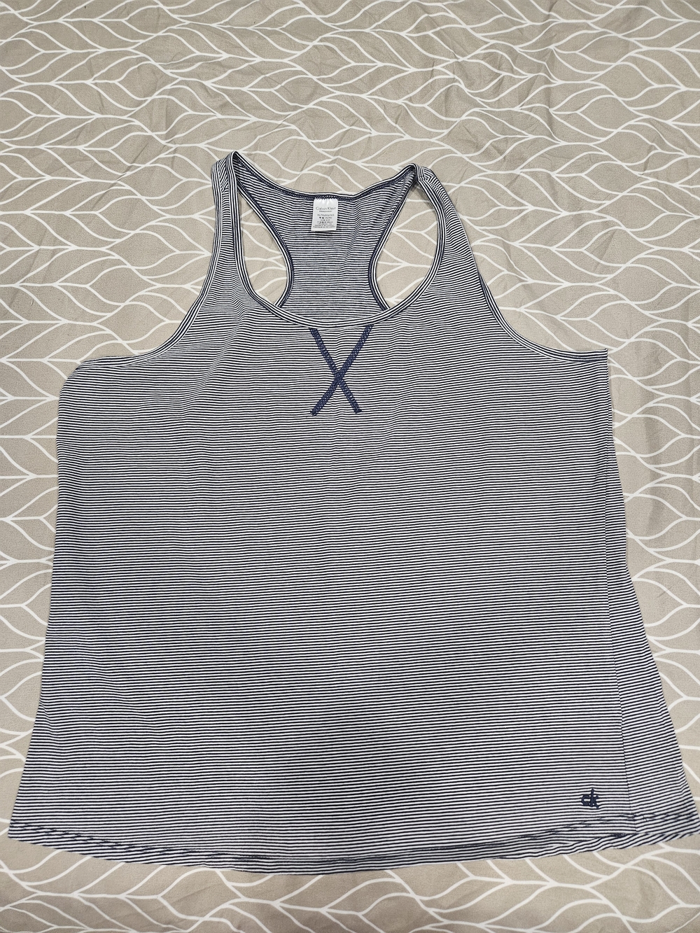 Calvin Klein Navy and White Striped Racerback Tank